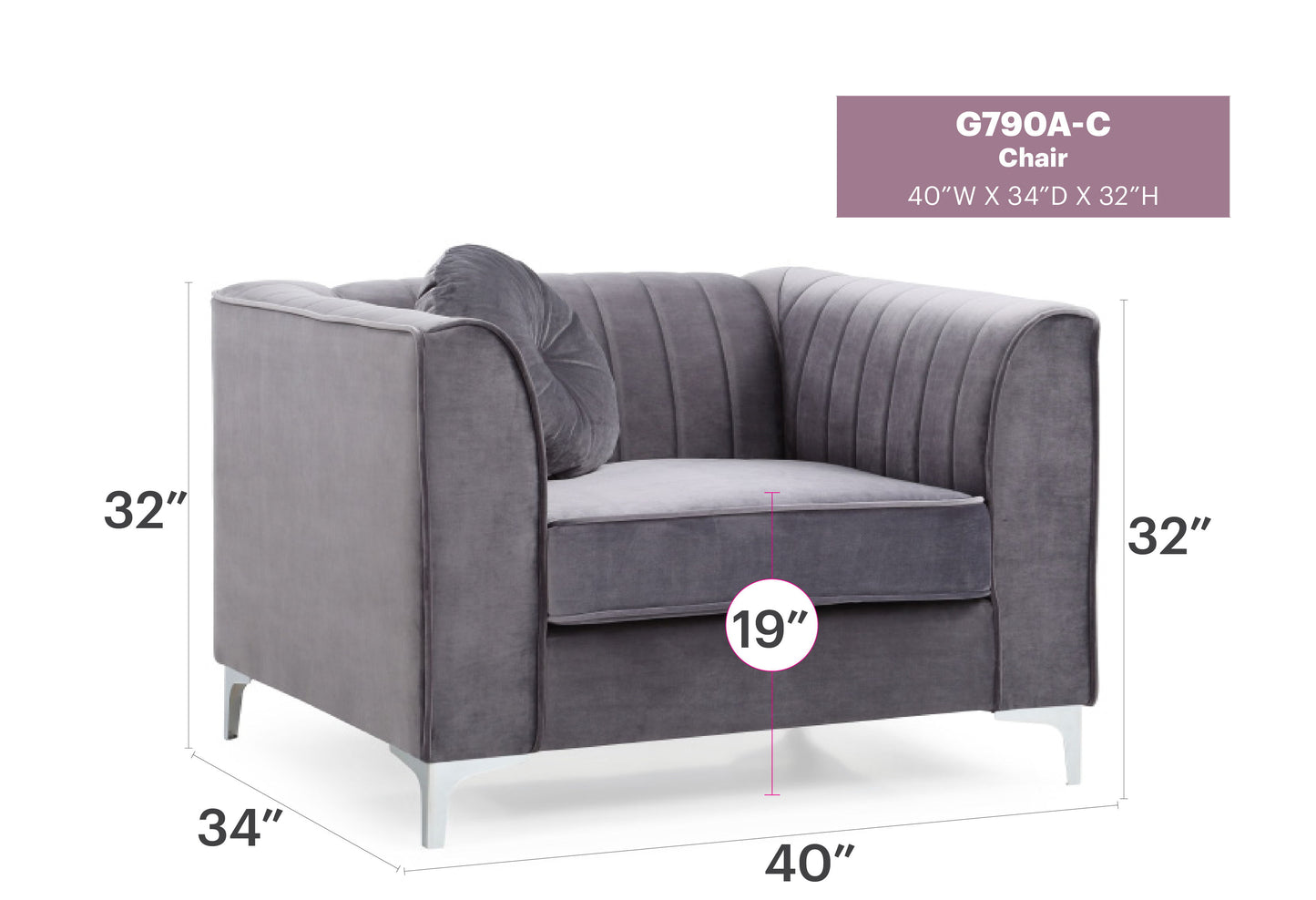 Contemporary Sloped Armchair - Gray