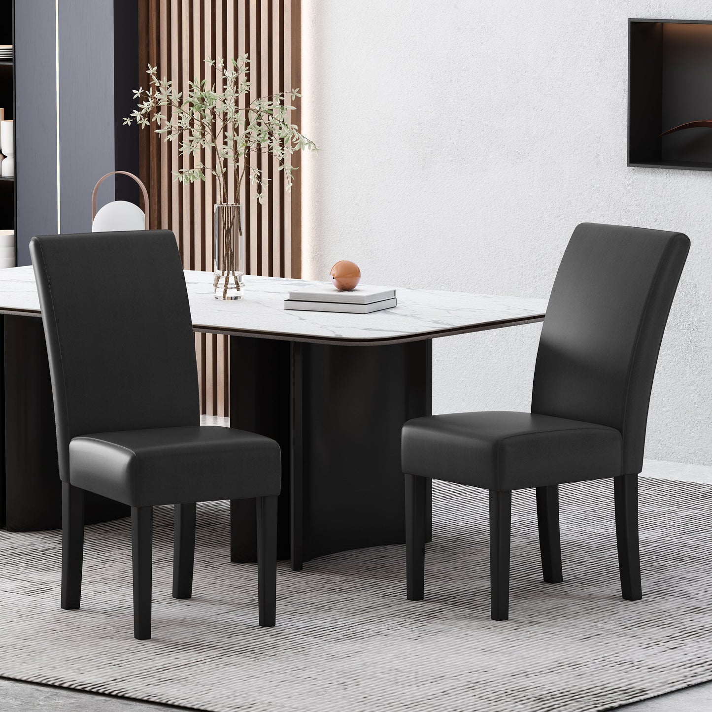 Contemporary Dining Chair (Set of 2) With Rubberwood Legs - Black