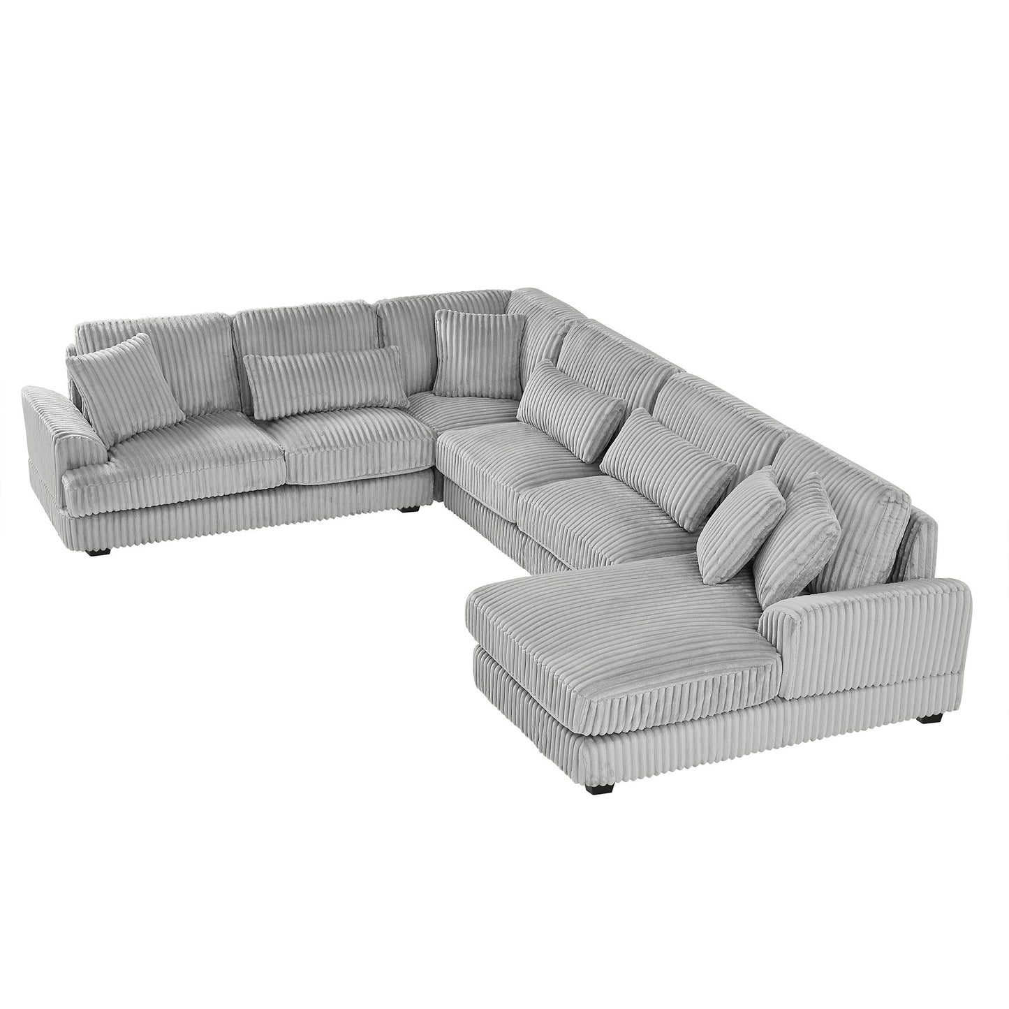 Oversized Sectional Sofa U - Shaped Sofa Couch Modern Sofa Upholstered In Soft Corduroy With A Chaise Lounge For Living Room - Gray