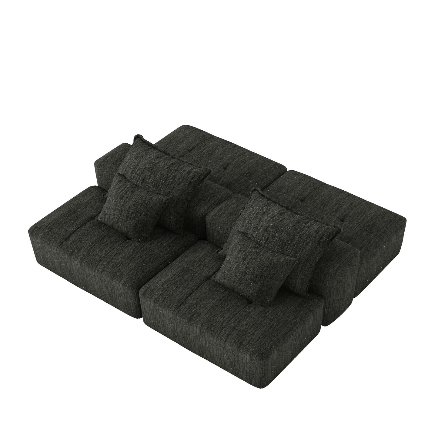 Modern Oversized Modular Sectional Sofa With 2 Ottoman And 2 Seat, Sparkling Chenille Fabric Soft Cushion Sofa With 4 Pillows, 4 Pieces Diy Combination Tufted Sofa, No Assembly Required - Black