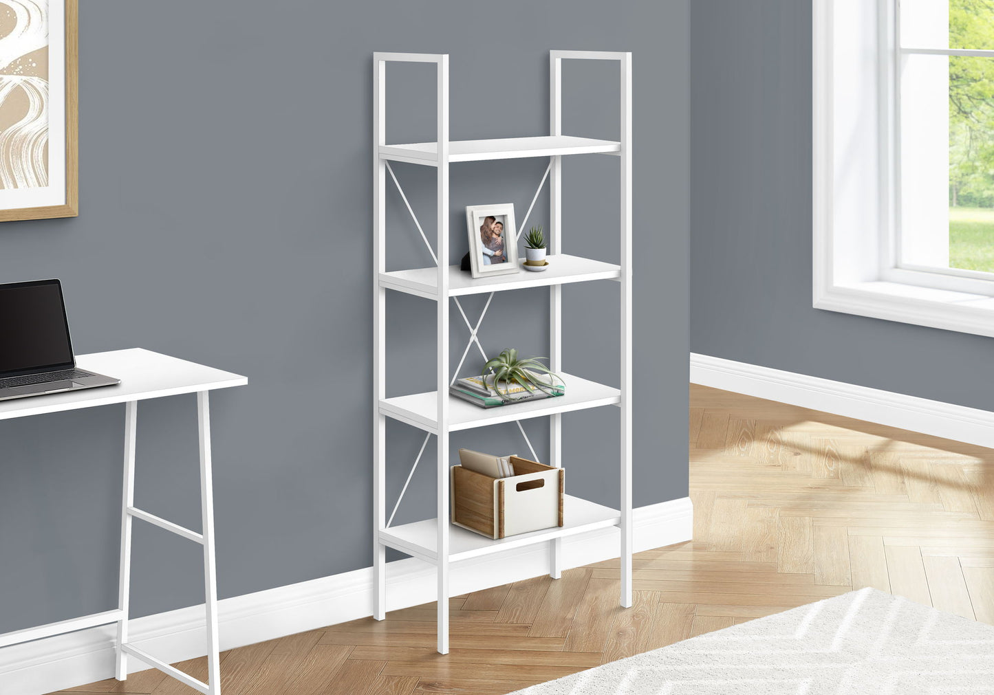 Bookshelf, Bookcase, 4 Tier, Office, Bedroom, Contemporary, Modern - White