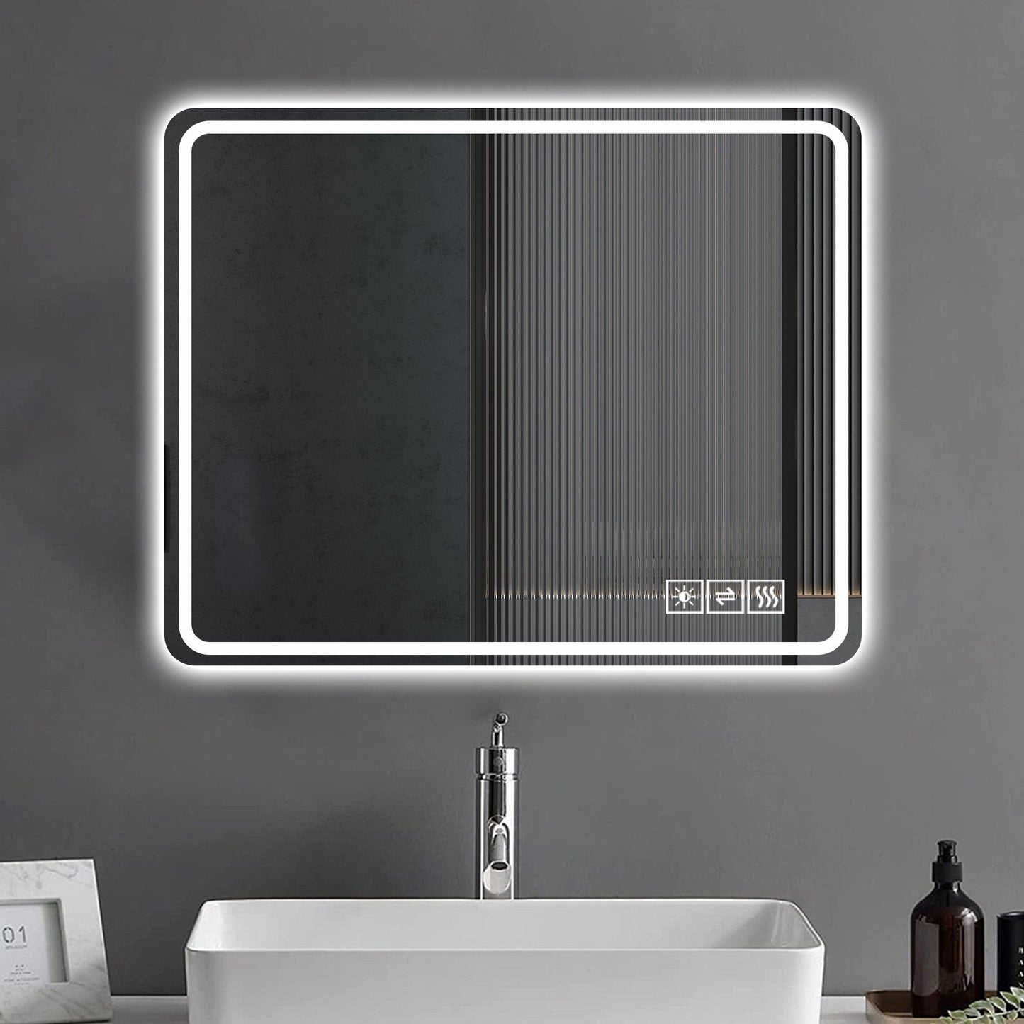 LED Bathroom Mirror Vanity Mirrors With Front Lights, Wall Mounted Anti-Fog Frameless Make Up Mirror With Light Copper-Free Mirror Horizontal Or Vertical - Clear