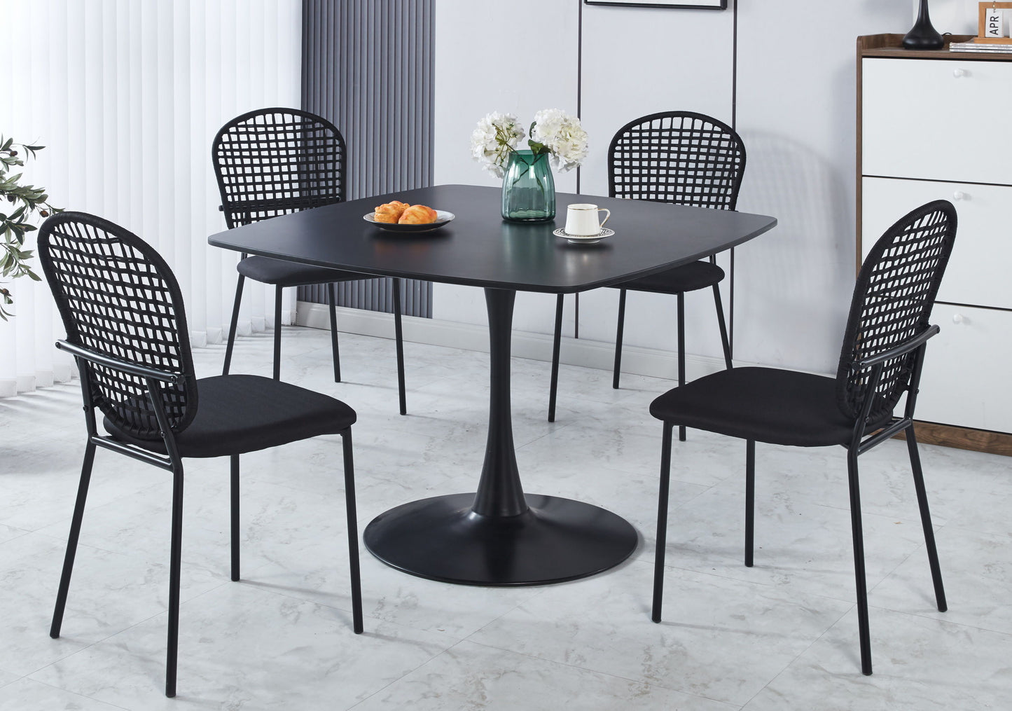 Sennit Chair, Dining Chair, Coffee Chair (Set of 4)- Black