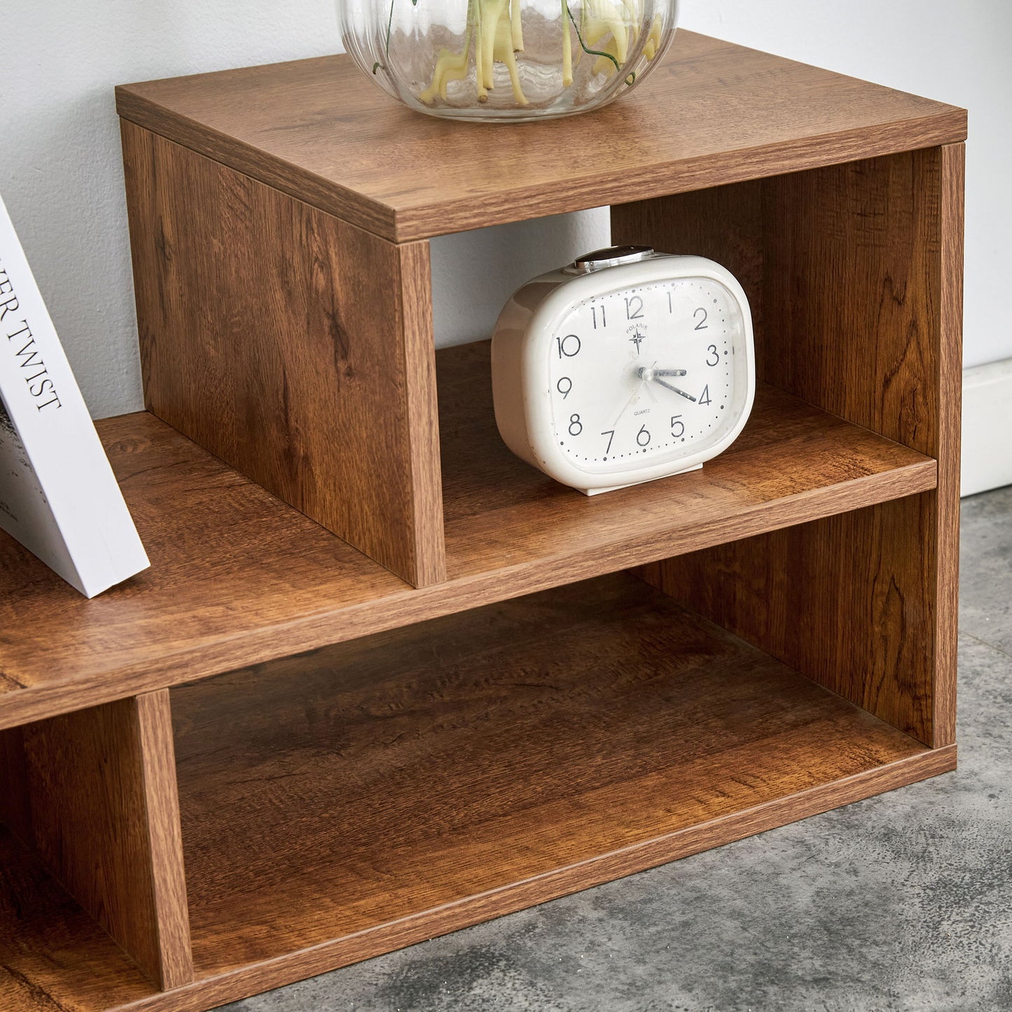 Modern 2 Piece Cube TV Stand With Open Storage, L Shaped Design - Walnut