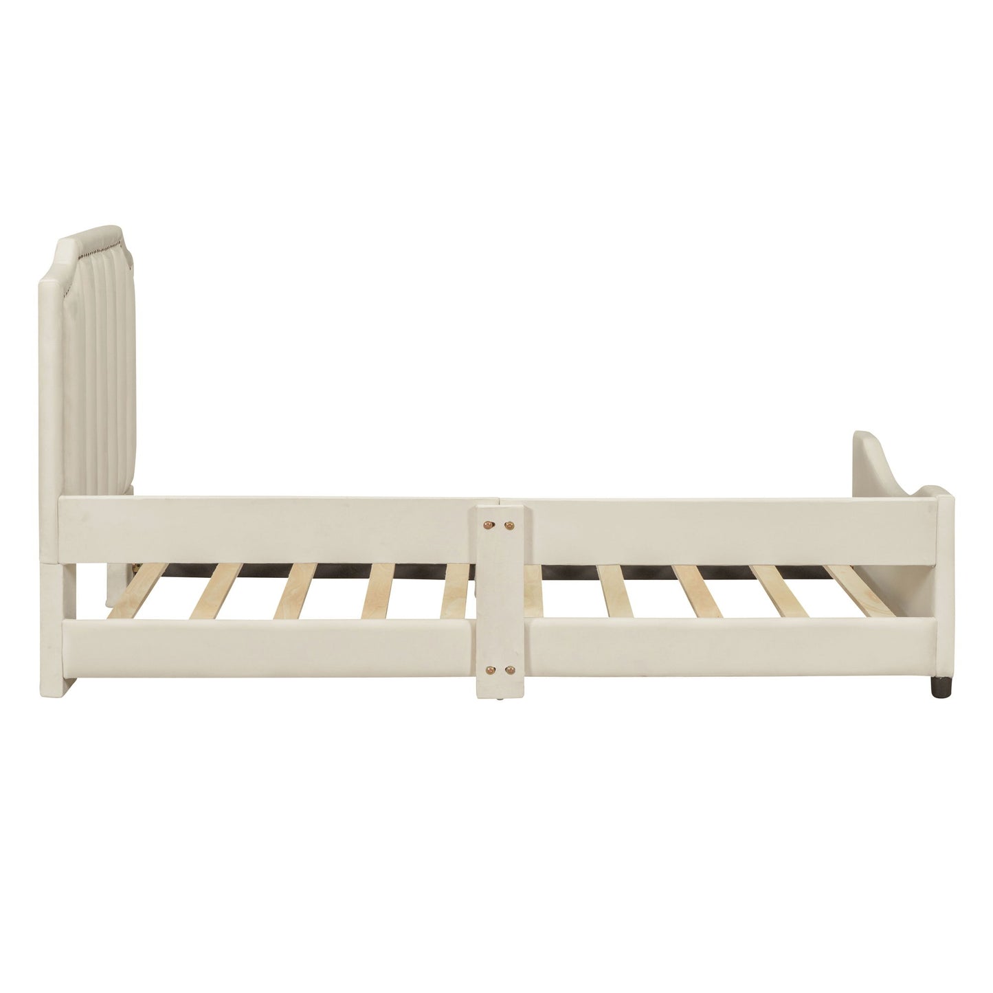 Twin Size Upholstered Daybed With Classic Stripe Shaped Headboard - Beige