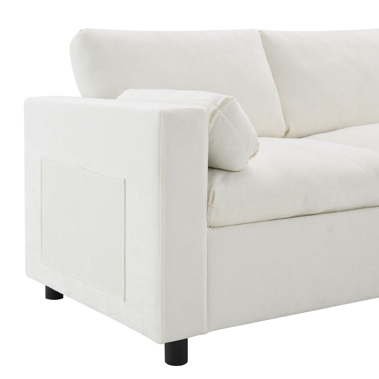 Modular Sectional With Storage Pockets, 5 Seat U Shaped Couch Set With Pillows Free Combination Modern Cloud Sofa With 2 Movable Ottoman - White