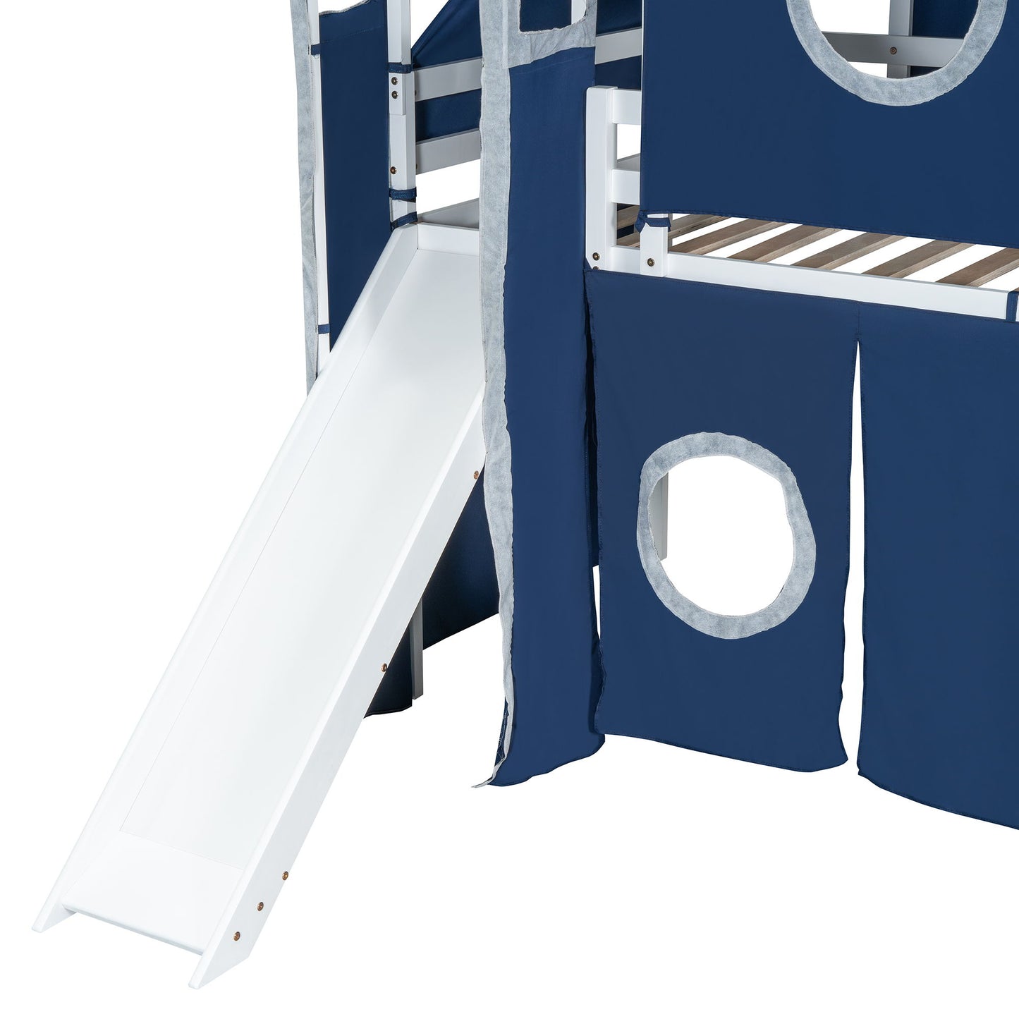 Twin Size Loft Bed With Tent And Tower - Blue