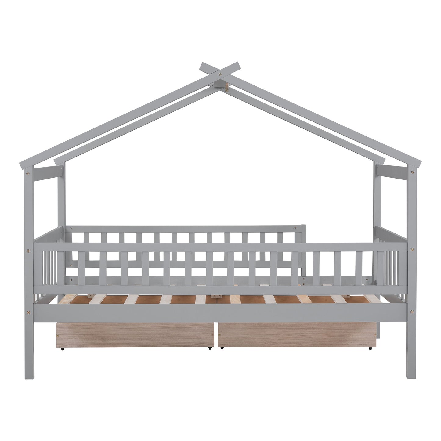 Twin Size House Bed With 2 Drawers - Gray