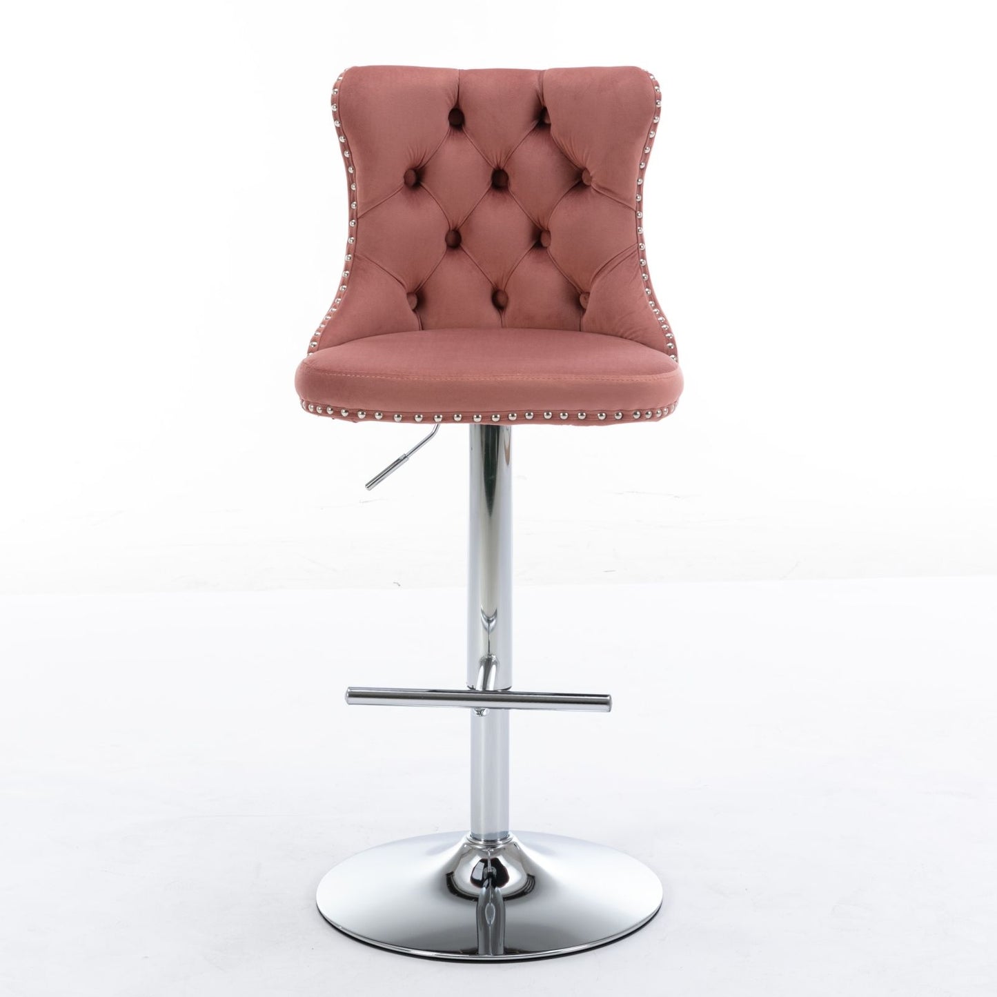 Swivel Velvet Barstools Adjusatble Seat Height From 25-33", Modern Upholstered Chrome Base Bar Stools With Backs Comfortable Tufted For Home Pub And Kitchen Island 1712Pk (Set of 2) - Pink
