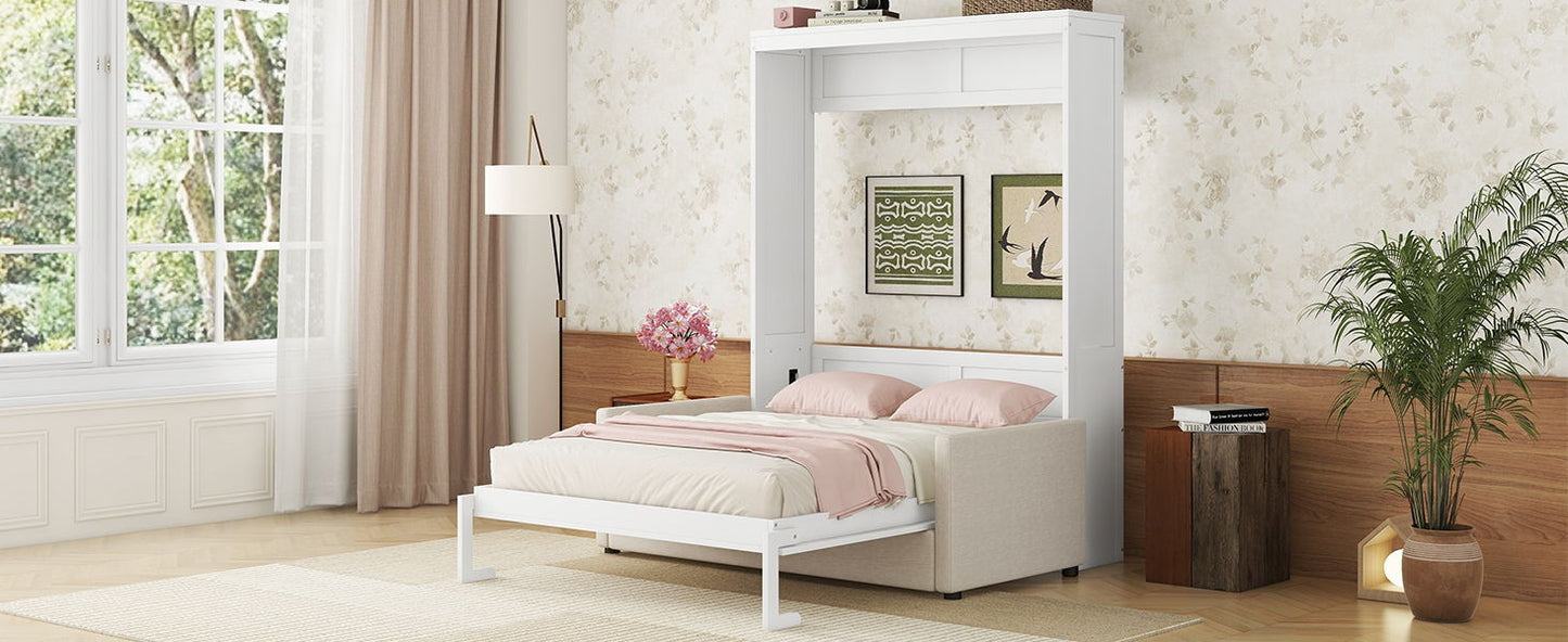 Queen Size Murphy Wall Bed With Cushion - White