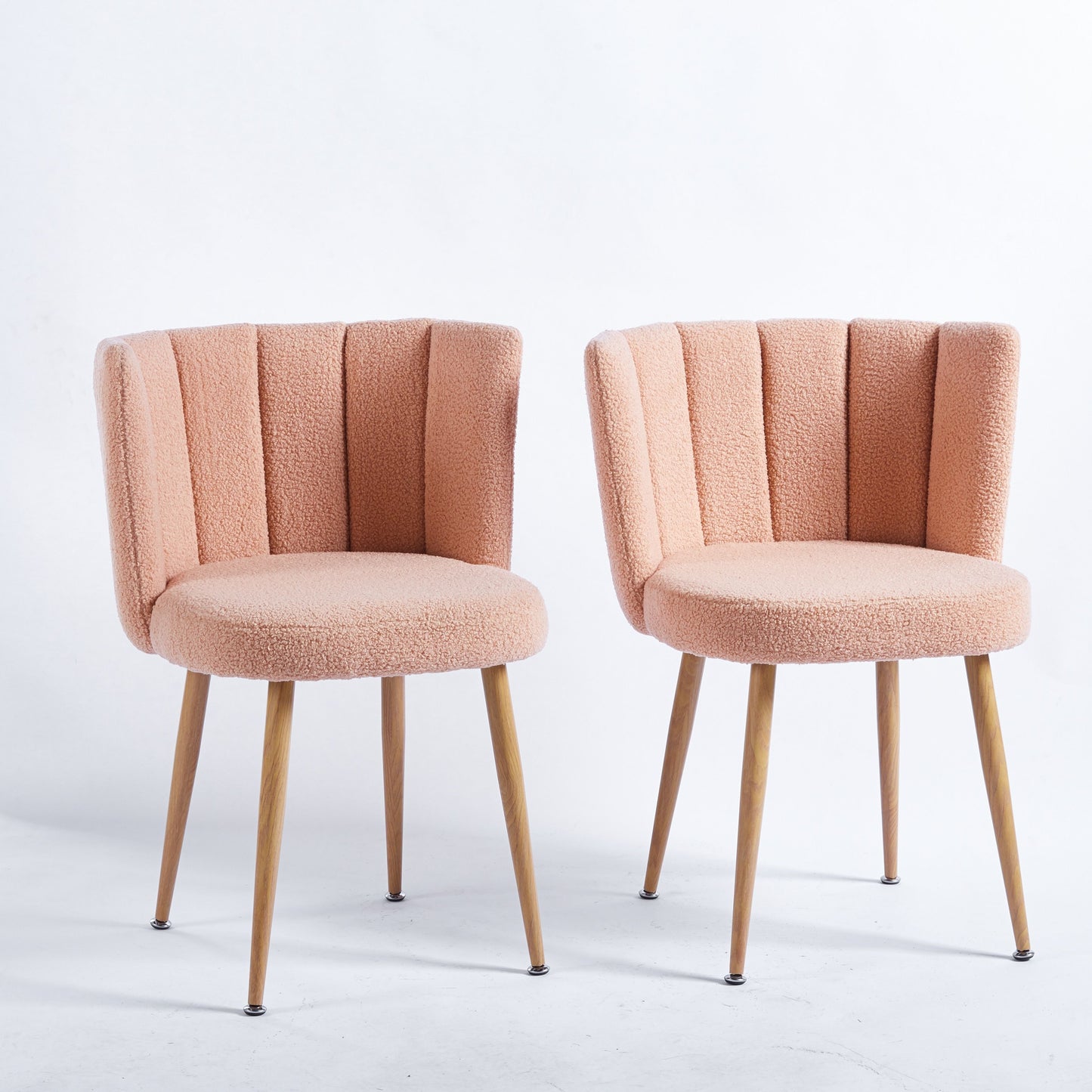 Modern Dining Chair (Set of 2) With Iron Tube Wood Color Legs, Shorthair Cushions And Comfortable Backrest, Suitable For Dining Room, Living Room, Cafe, Simple Structure - Light Beige