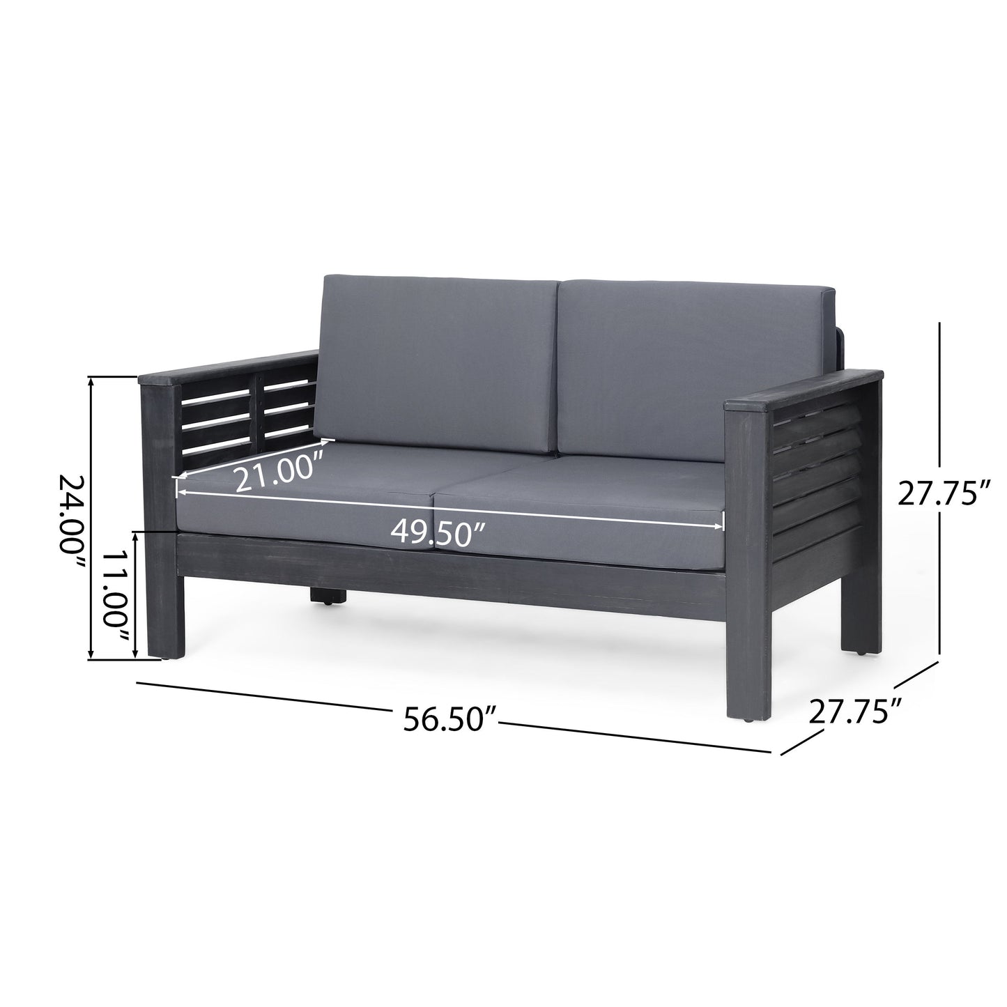 Acacia Wood Loveseat And Coffee Table Set With Cushions - Gray