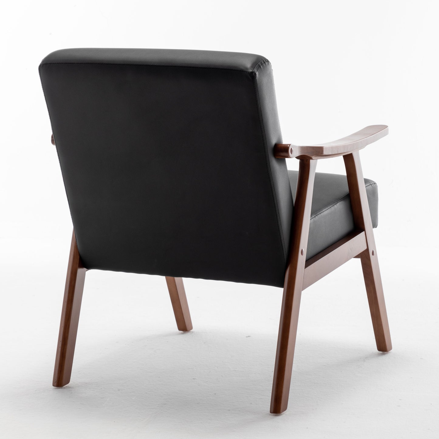 Mid Century Modern Wingback Accent Chair With Solid Wood Frame And Extra Thick Backrest - Lounge Chair For Living Room, Bedroom, Or Reading Room - Black