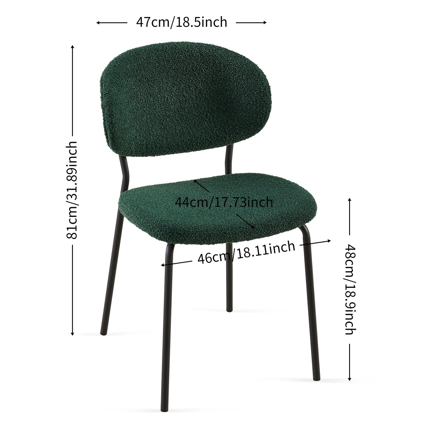 Boucle Dining Chairs, Dining Chairs With Metal Legs For Dining Room, Kitchen, Living Room (Set of 2) - Dark Green