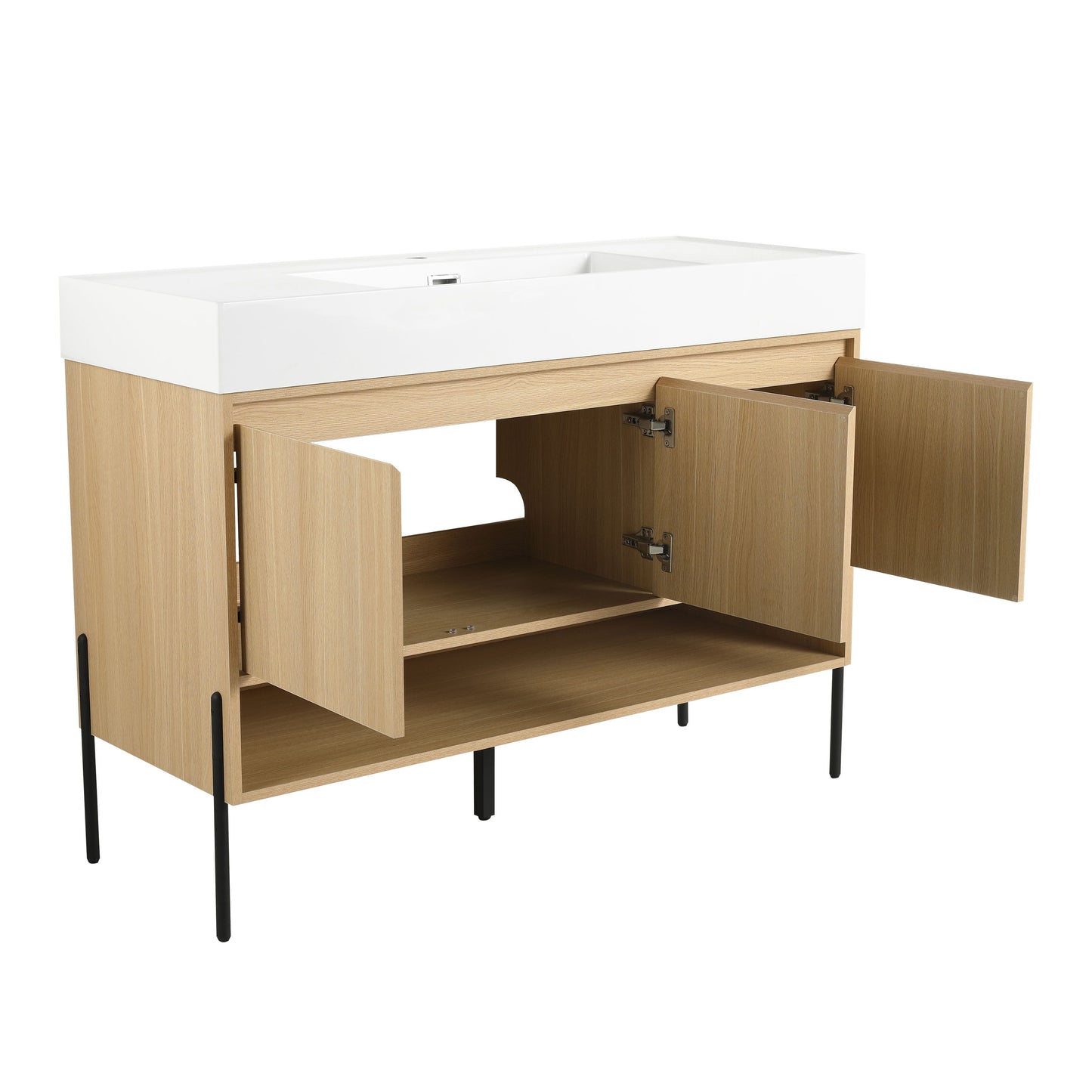 Modern Bathroom Vanity Combo With Single Resin Sink And Storage Cabinet, Multilayer Solid Wood - Oak