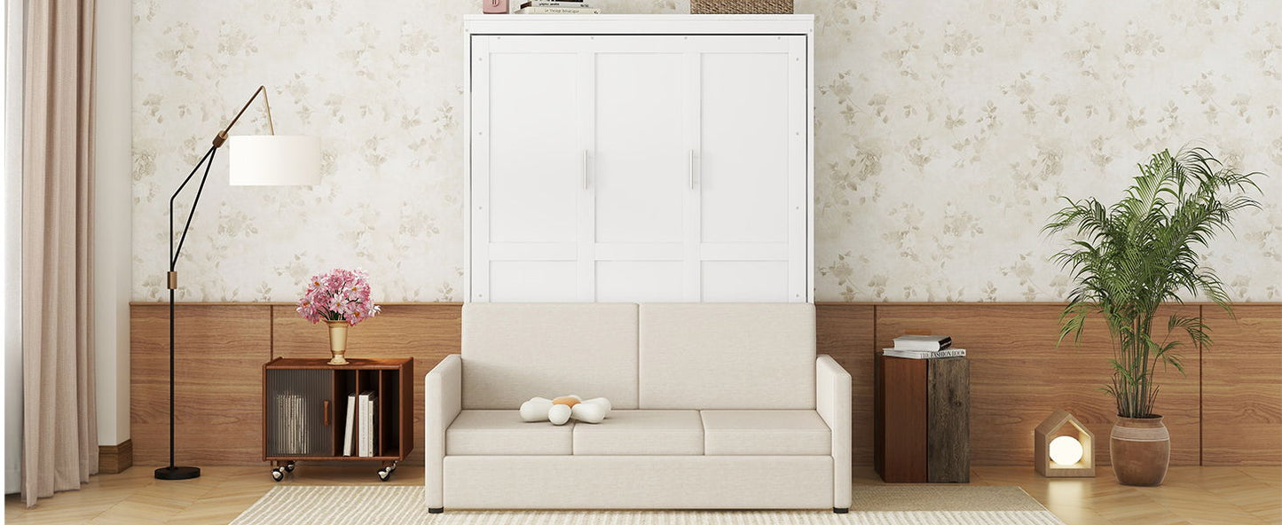 Queen Size Murphy Wall Bed With Cushion - White