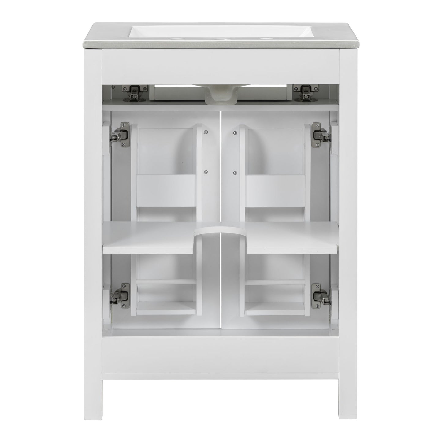 Bathroom Vanity Combo With Ceramic Sink, Luxurious Space-Saving Vanity, 2 Soft-Close Doors - Gold / White