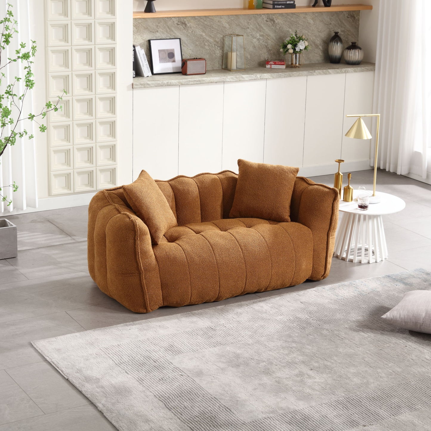 Soft Beanbag Chair With High Resilience Foam Core For Two People - Yellow