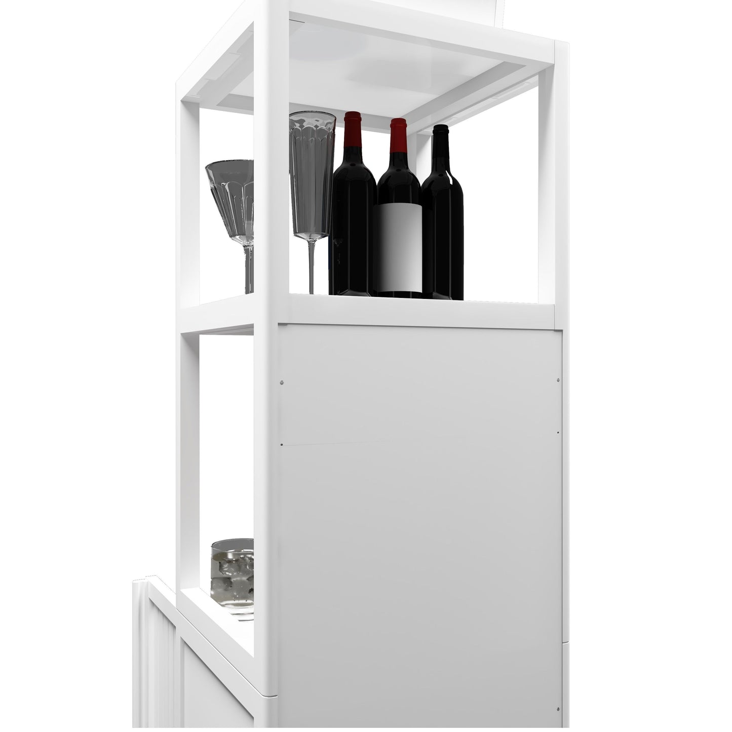 Bamboo Storage Cabinet With Tall Linen Tower, Multi Functional For Bathroom And Living Spaces - White