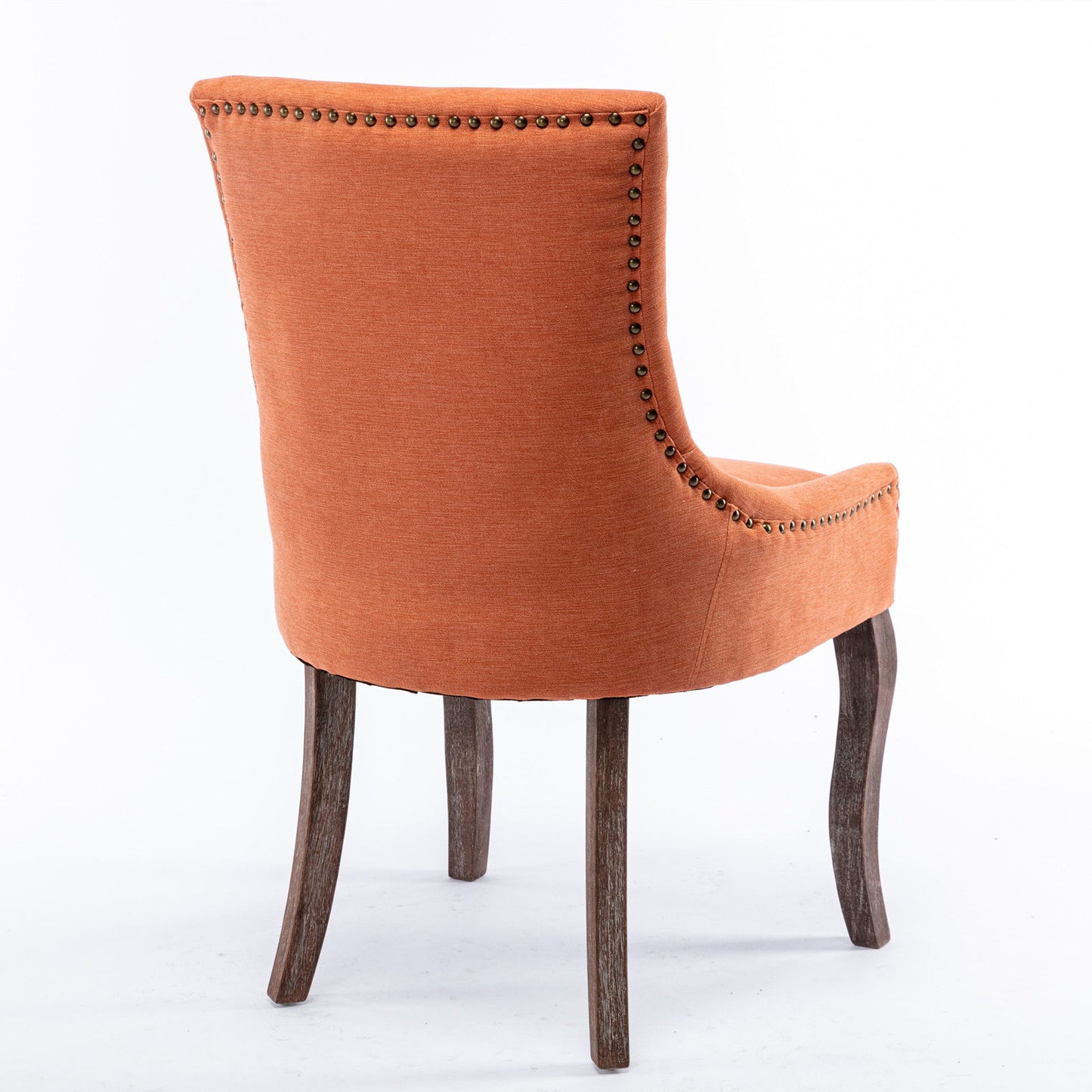 Ultra Side Dining Chair,Thickened Fabric Chairs With Neutrally Toned Solid Wood Legs, Bronze Nail Head (Set of 2) - Orange