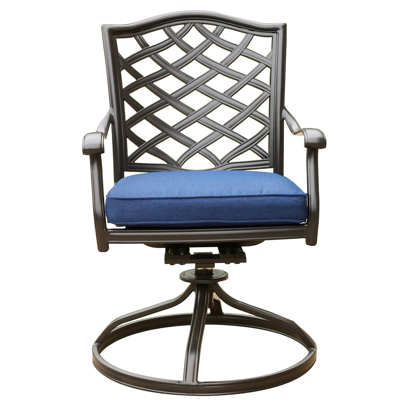 Outdoor Patio Aluminum Swivel Rocker Dining Chair With Cushion (Set of 2) - Navy Blue