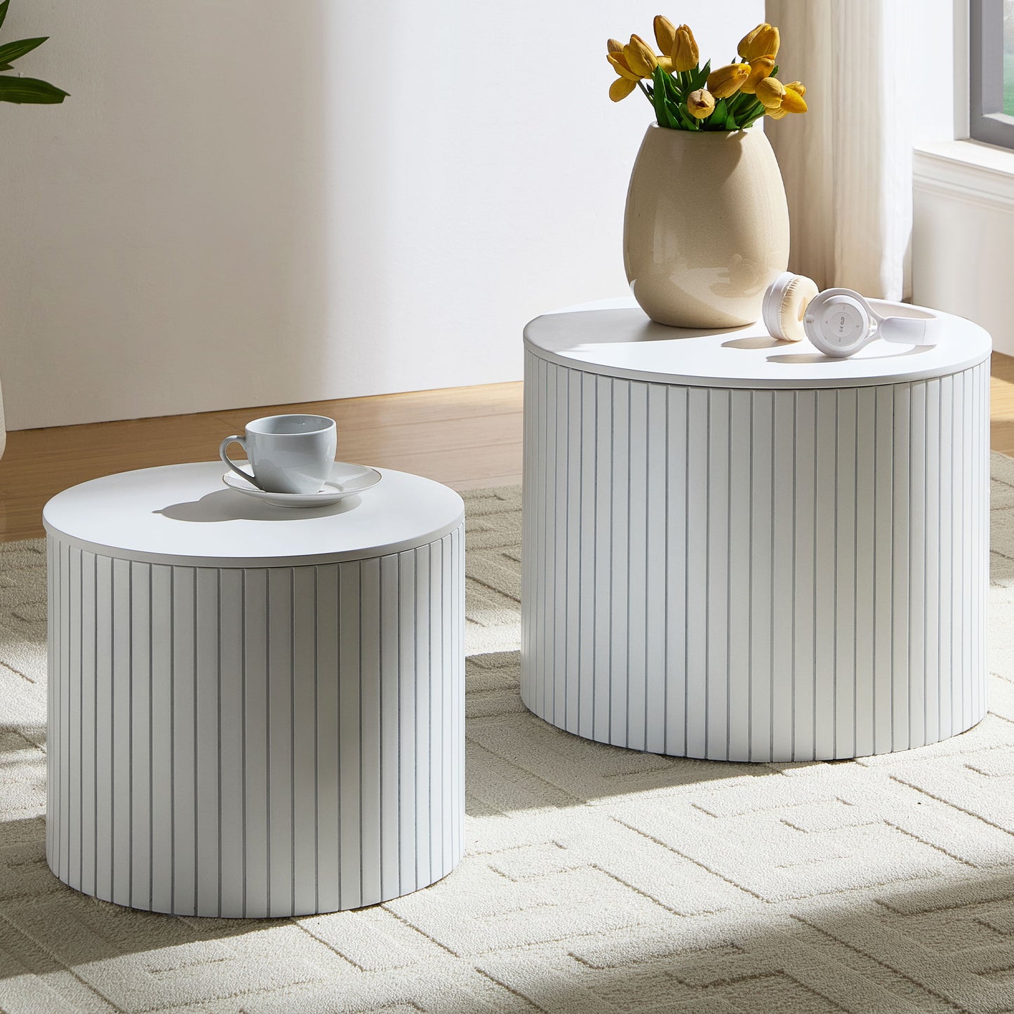 Premium Nested Table Set 2 Pieces, Coffee Table Set For Living Room - White
