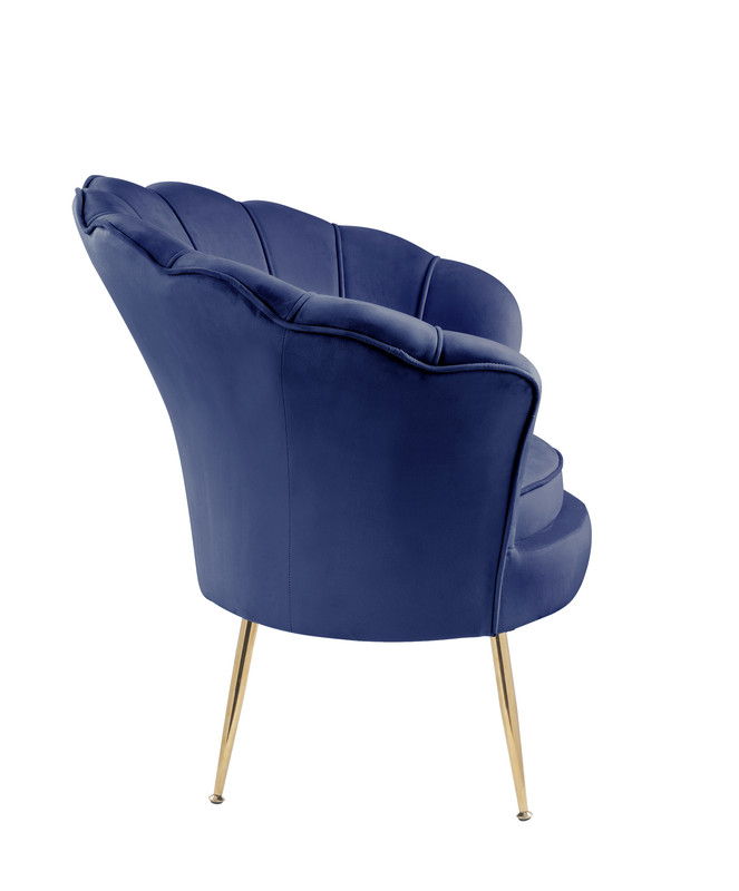 Angelina - Velvet Scalloped Back Barrel Accent Chair With Metal Legs - Blue