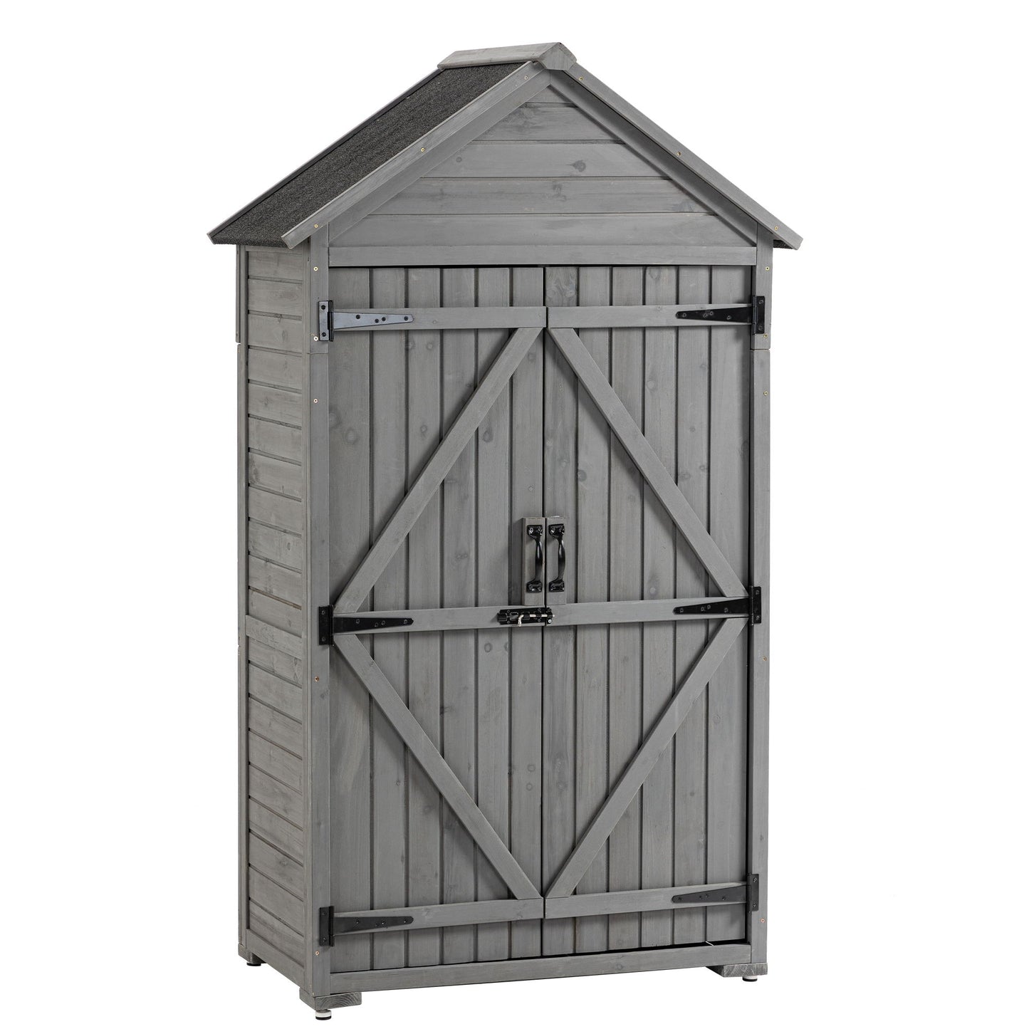 Outdoor Storage Cabinet, Garden Wood Tool Shed, Outside Wooden Shed Closet With Shelves And Latch For Yard - Gray
