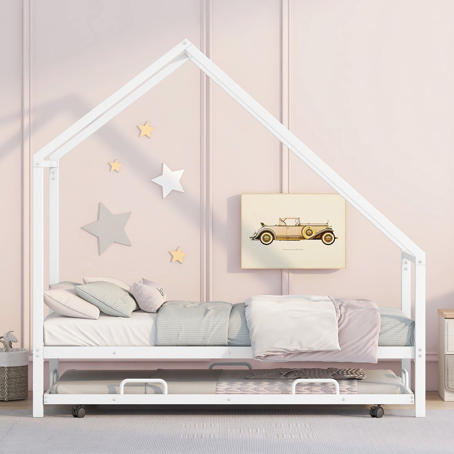 Twin Size House Bed & Trundle - White