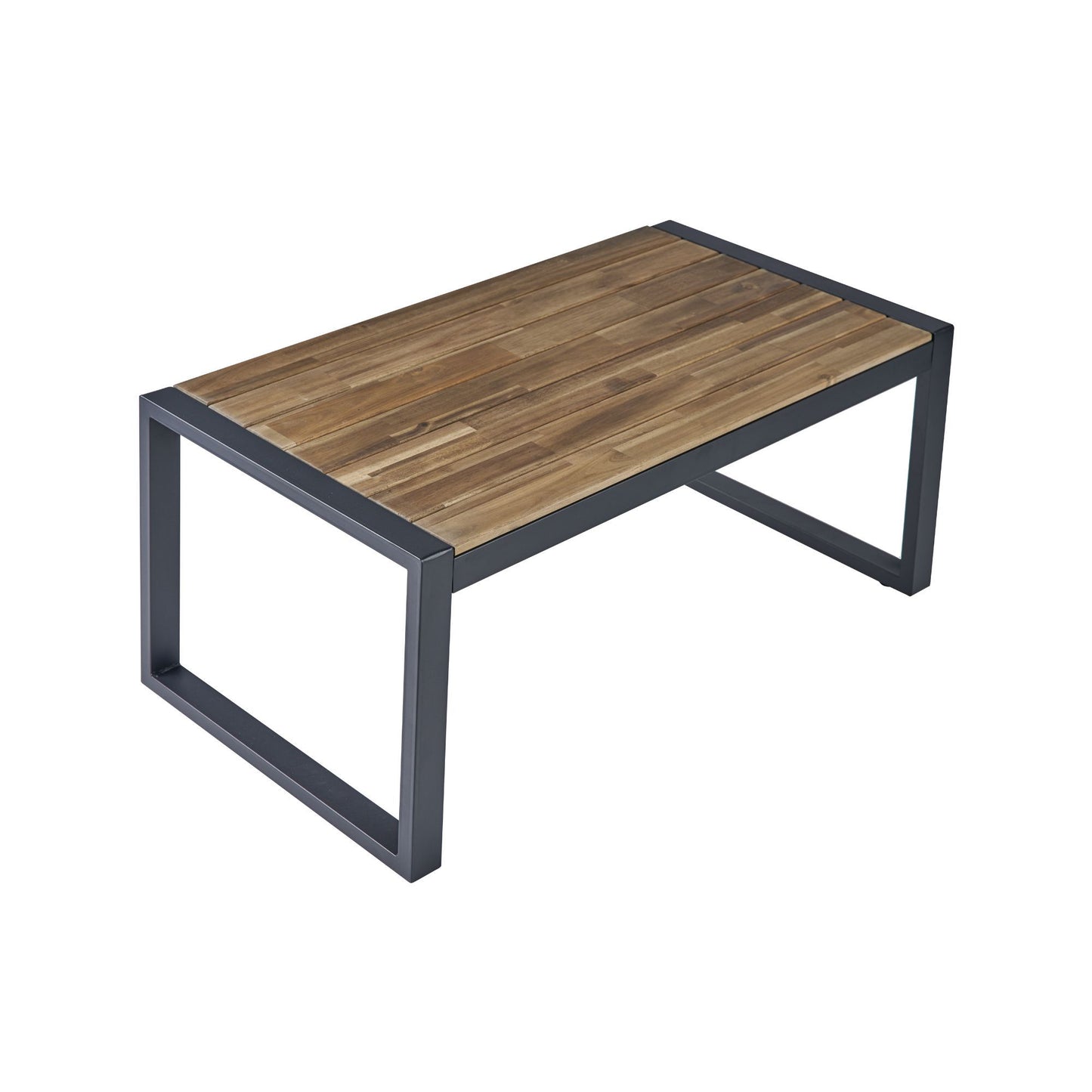 Modern 4 Piece Patio Furniture Set With Acacia Wood Table Top And Beige Cushions - Brown