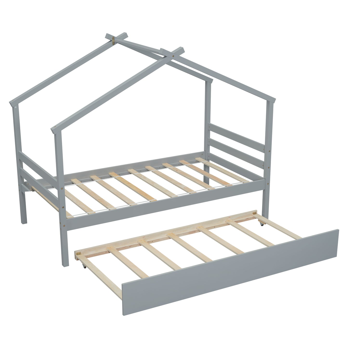 Twin Size House-Shaped Bed With Trundle - Gray