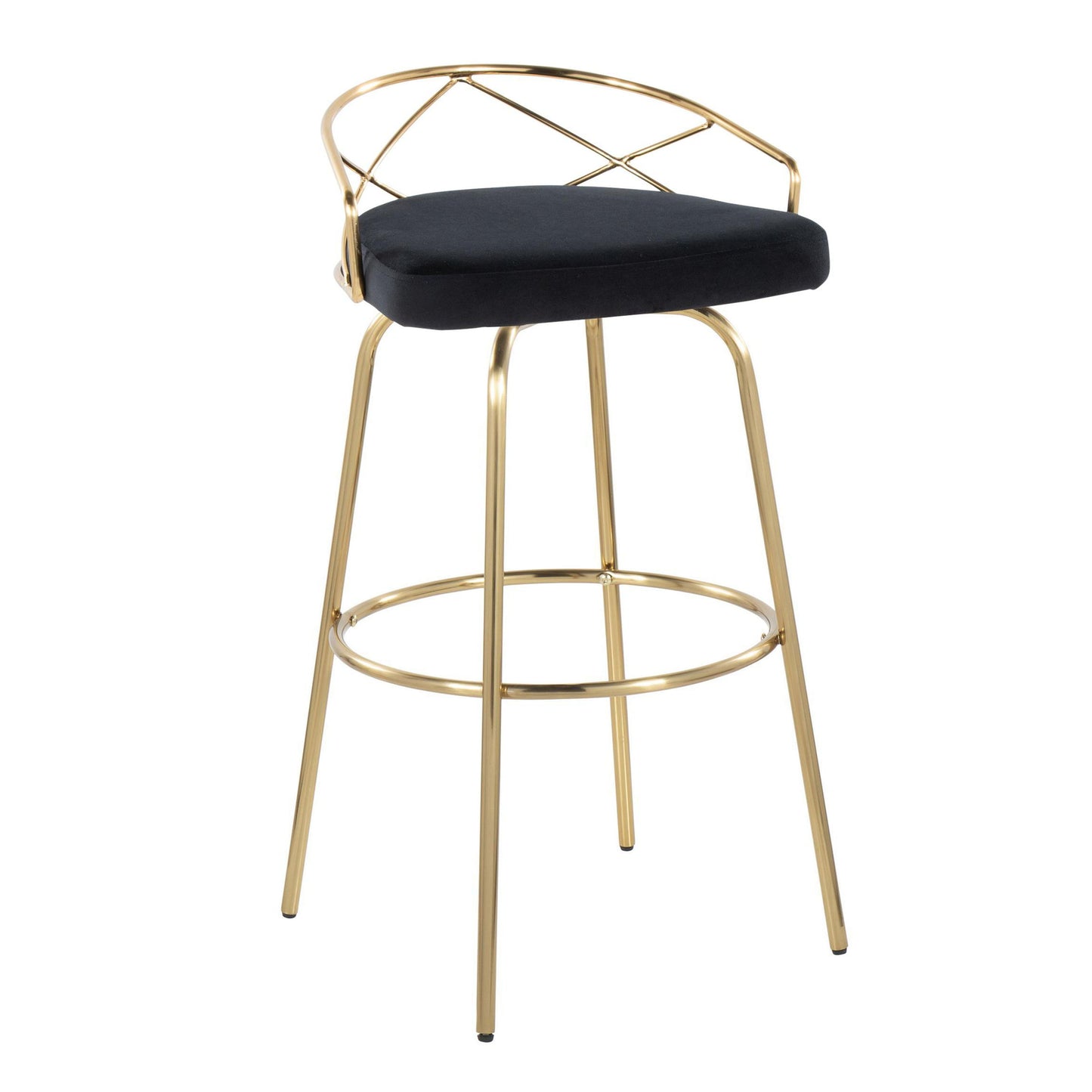 Charlotte - Glam Glam / Art Deco Fixed Height Barstool With Swivel With Round Footrest (Set of 2) - Gold / Black