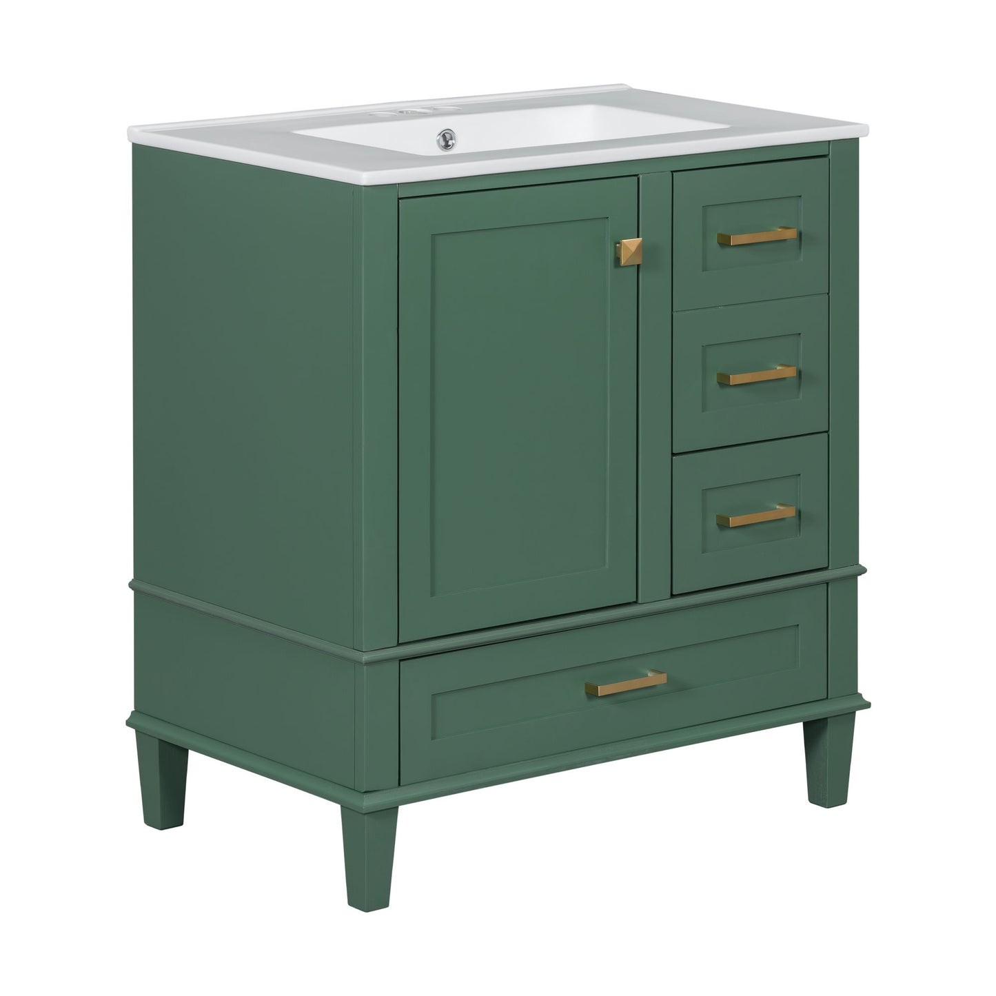 Bathroom Vanity, Modern Bathroom Cabinet With Sink Combo Set, Bathroom Storage Cabinet With A Soft Closing Door And 3 Drawers, Solid Wood Frame - Green