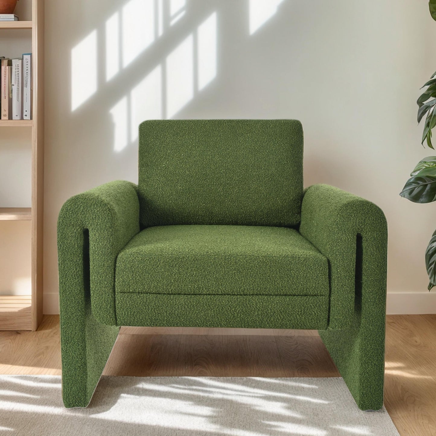 Modern Boucle Upholstered Accent Chair Sturdy Support & Luxurious Comfort Solid, Manufactured Wood - Green