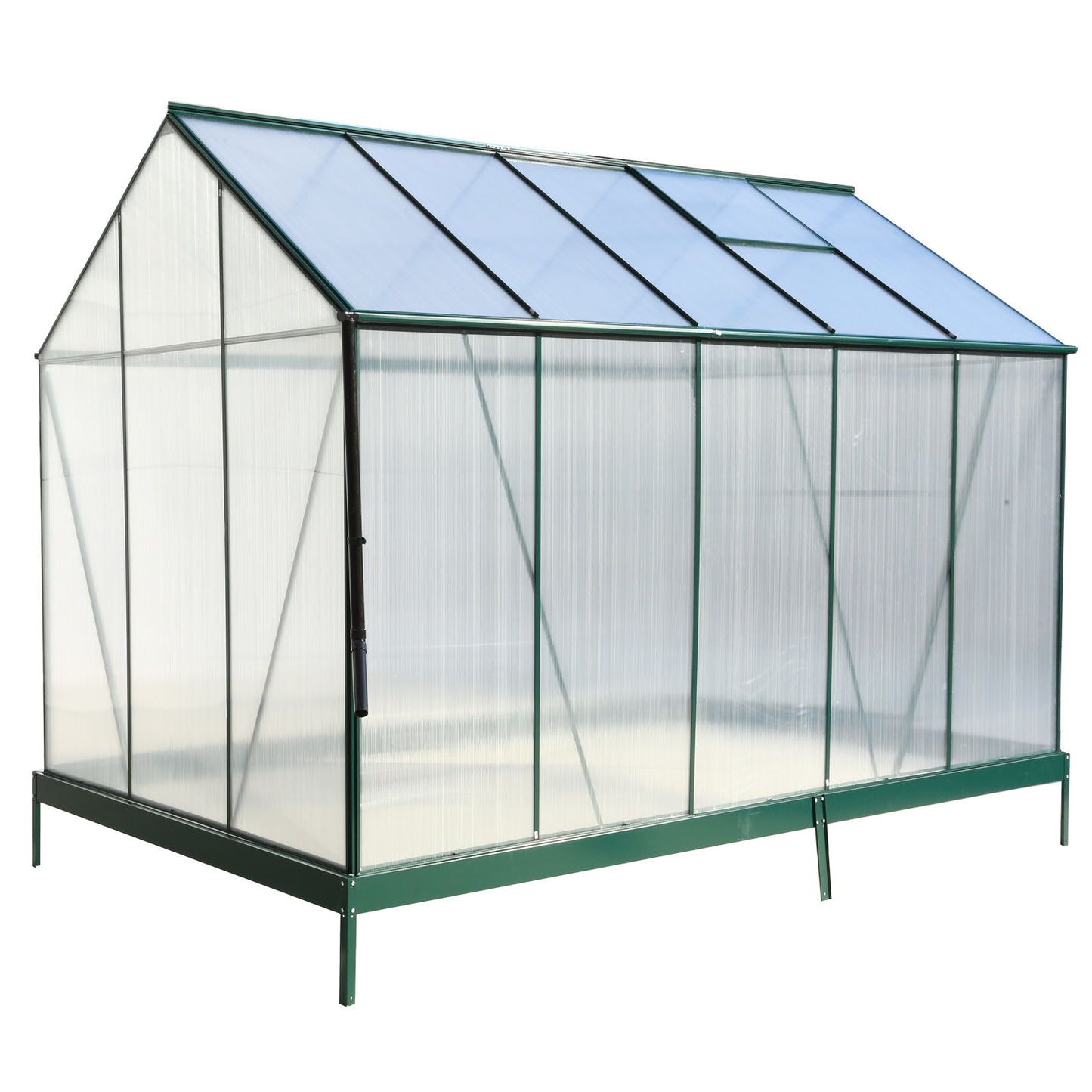 6.3'*10.2'*7' Polycarbonate Greenhouse, Heavy Duty Outdoor Aluminum Walk-In Green House Kit With Rain Gutter, Vent And Door For Backyard Garden - Green