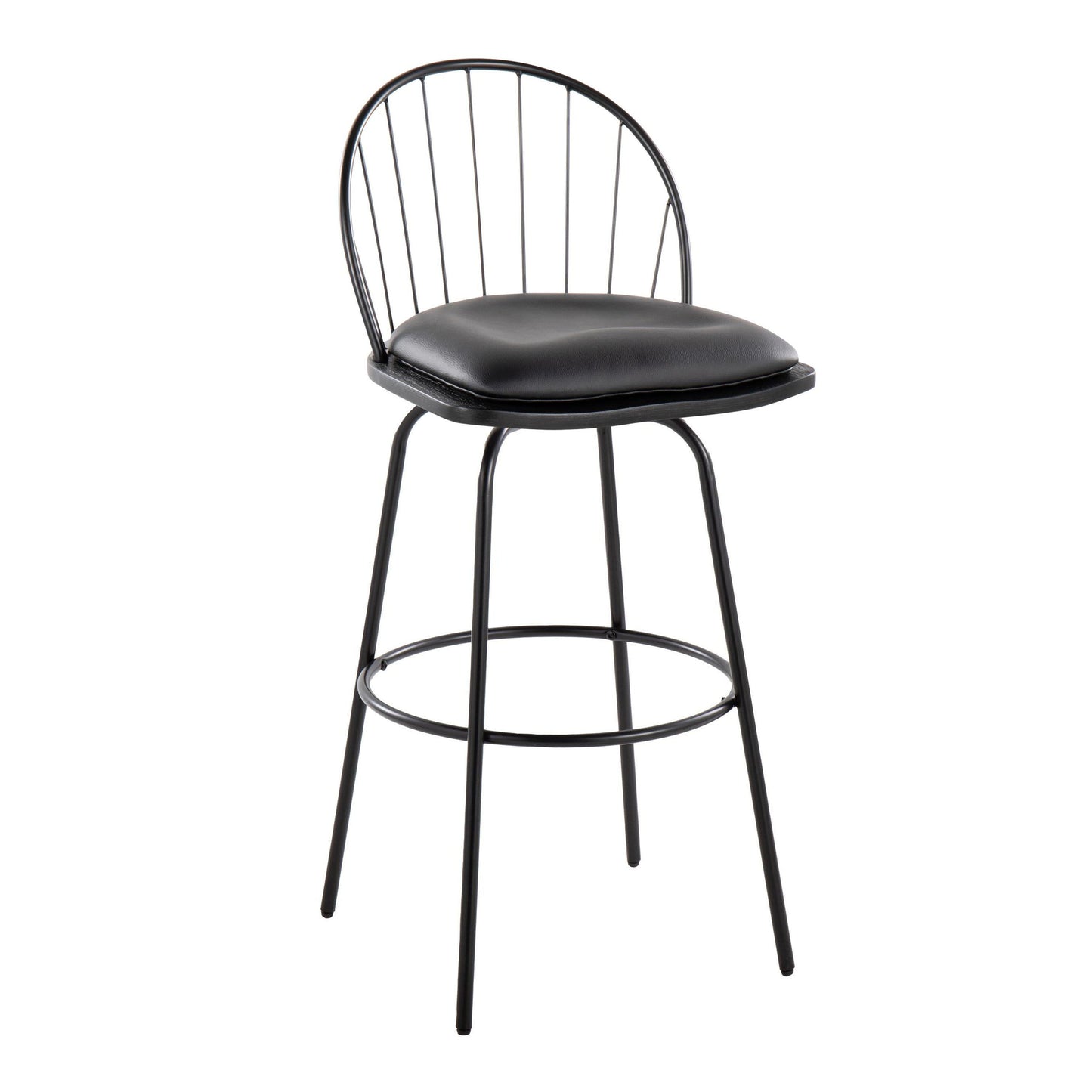 Riley - Claire Farmhouse Fixed Height Barstool With Swivel With Round Footrest (Set of 2) - Black
