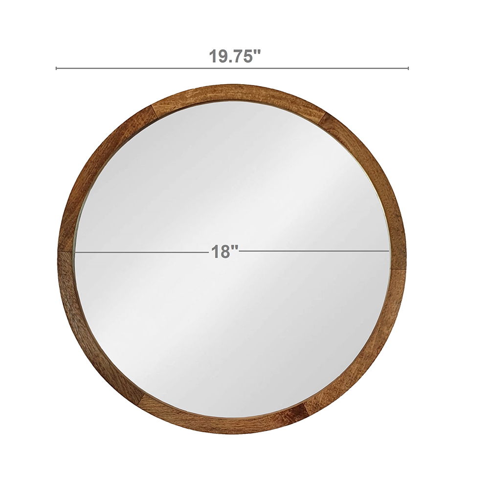 Circle Wall Mirror With Wooden Frame, Wall Mirror For Living Room - Brown