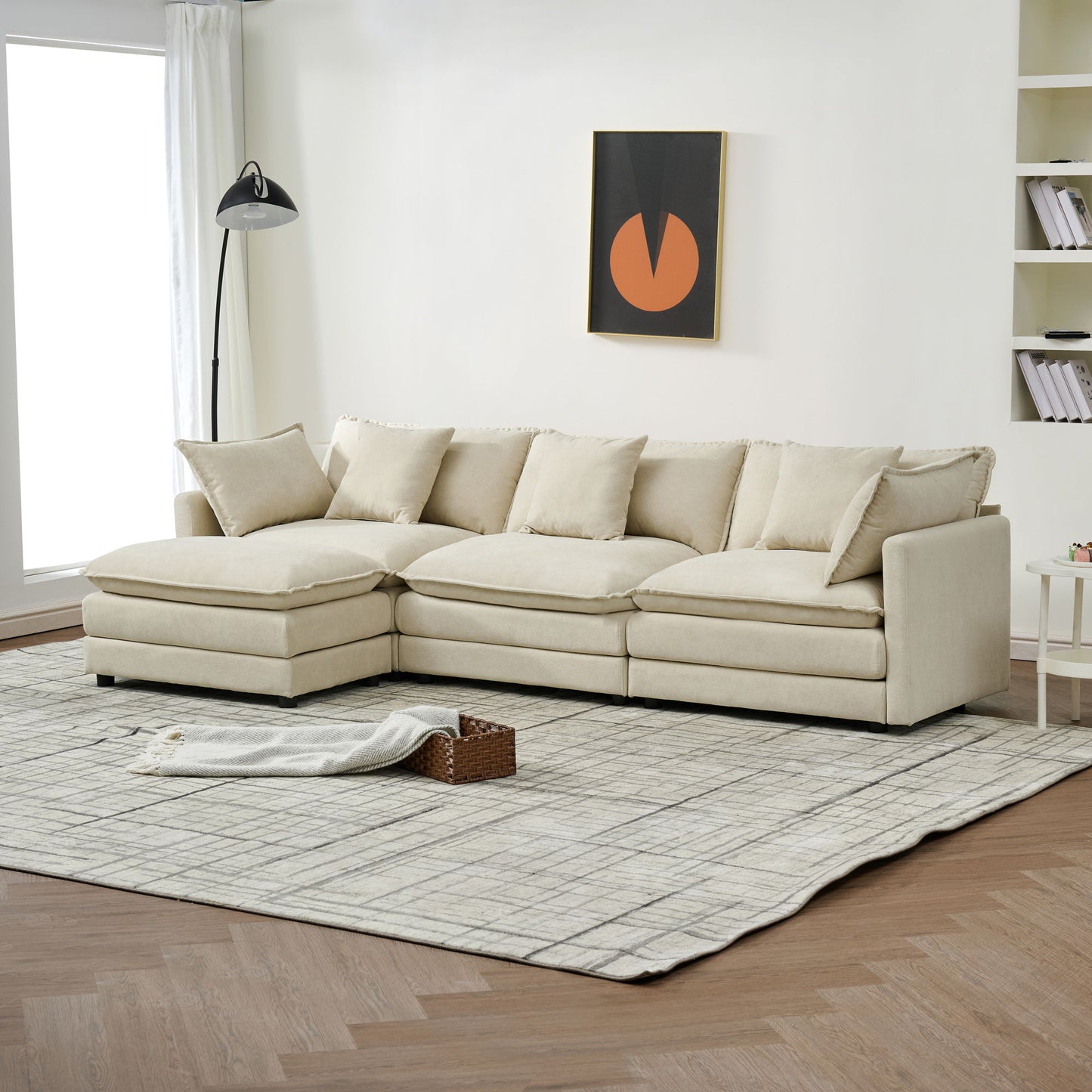 Modular Ottoman - Style Deep Seat Chenille Sofa With Cushions - Off White