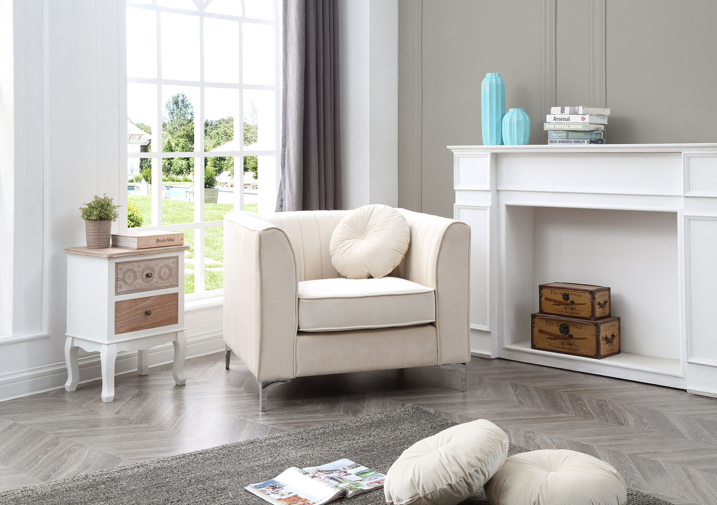 Contemporary Sloped Armchair - Ivory