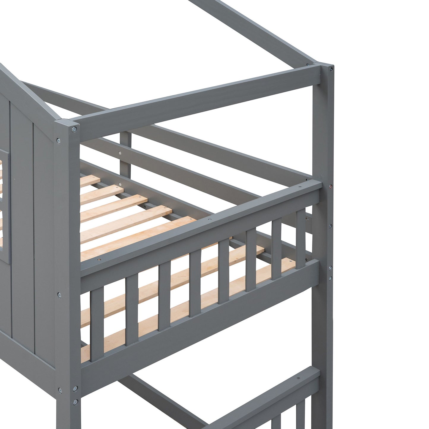 Twin Over Twin House Bunk Bed With Ladder - Gray