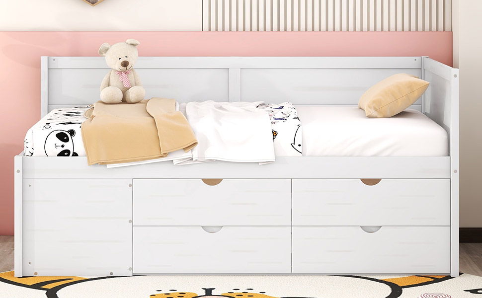Twin Size Daybed With Drawers And Shelves - White