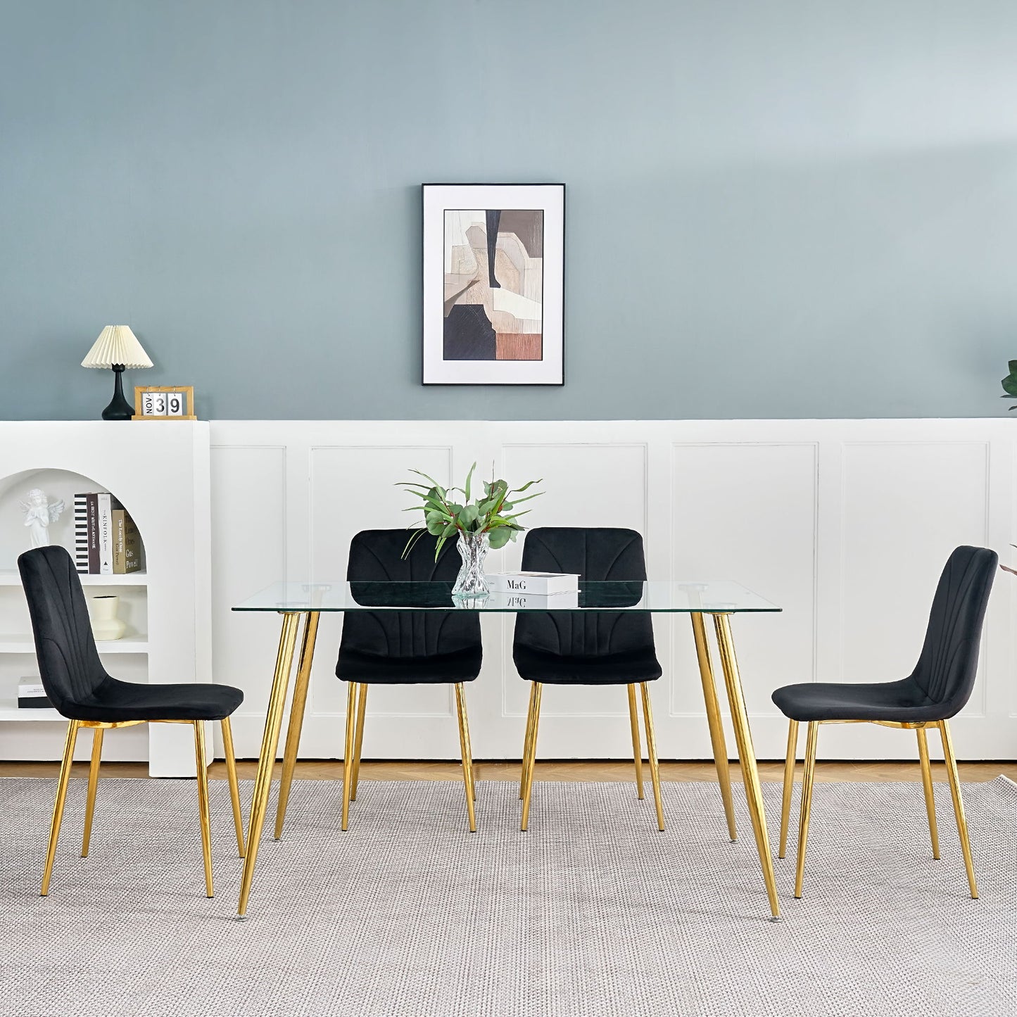 Modern Light Luxury Dining Chair With Gold Metal Legs (Set of 4) - Black