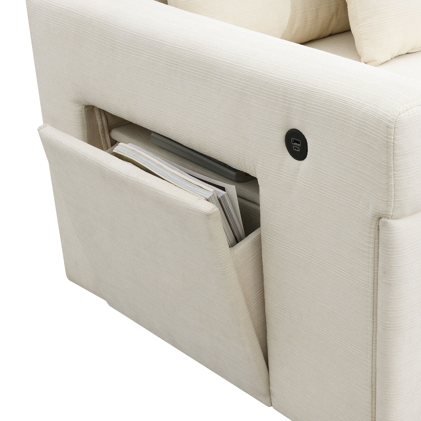 U Shaped Sectional Sofa 6 Seat Couch Set With Oversized Ottoman, Hidden Armrest Storage And Cup Holders USB Charging Ports Wide Seat Sofa - Off White
