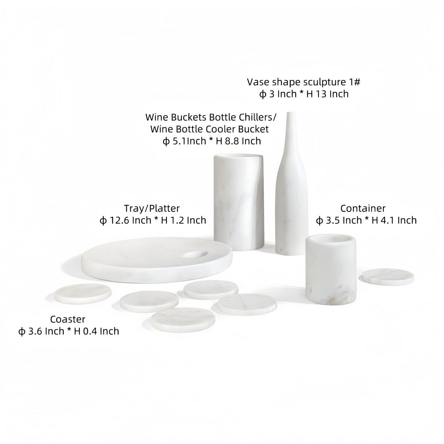 Luxury Natural Marble Dining Room Accessories Set, 10 Pieces, Elegant Natural Stone - White