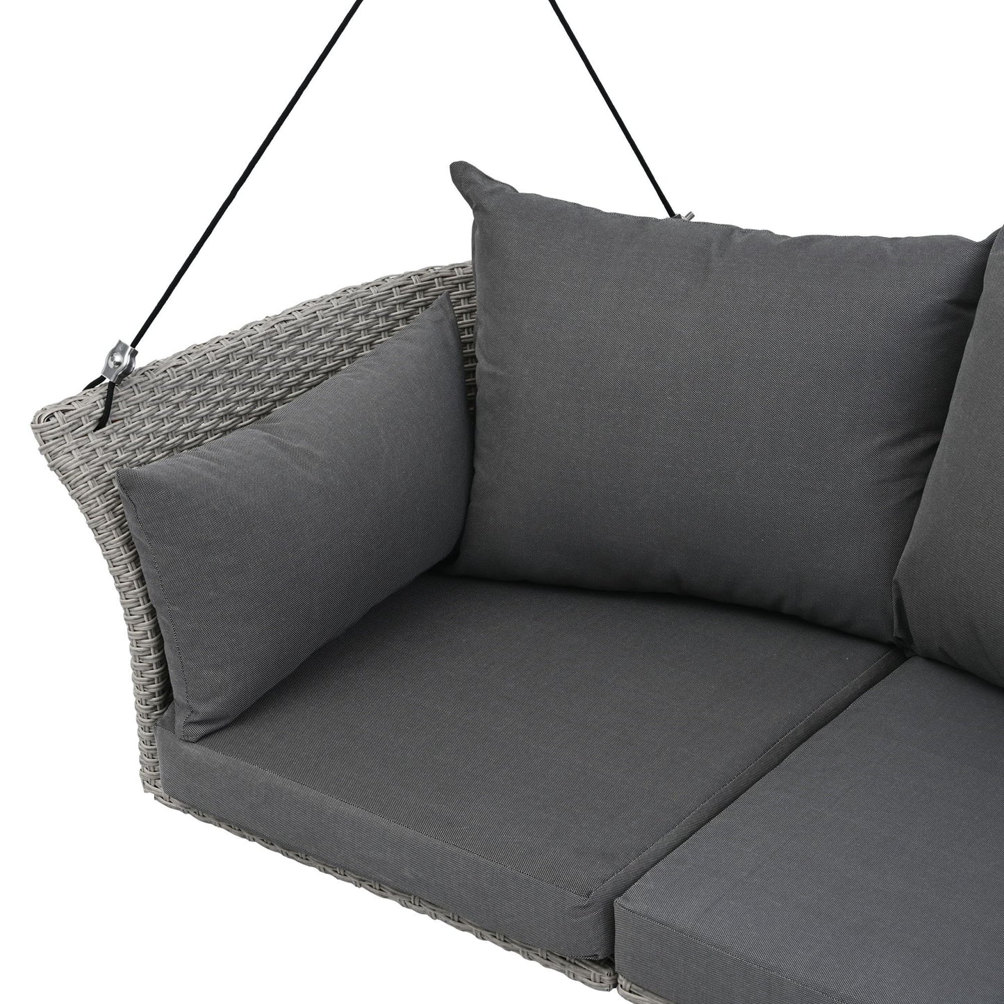 2 Person Hanging Seat, Rattan Woven Swing Chair, Porch Swing With Ropes - Gray / Cushion
