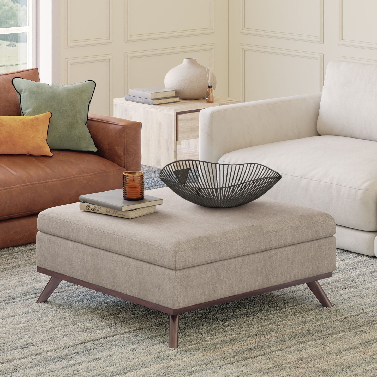 Owen - Square Coffee Table Storage Ottoman - Natural