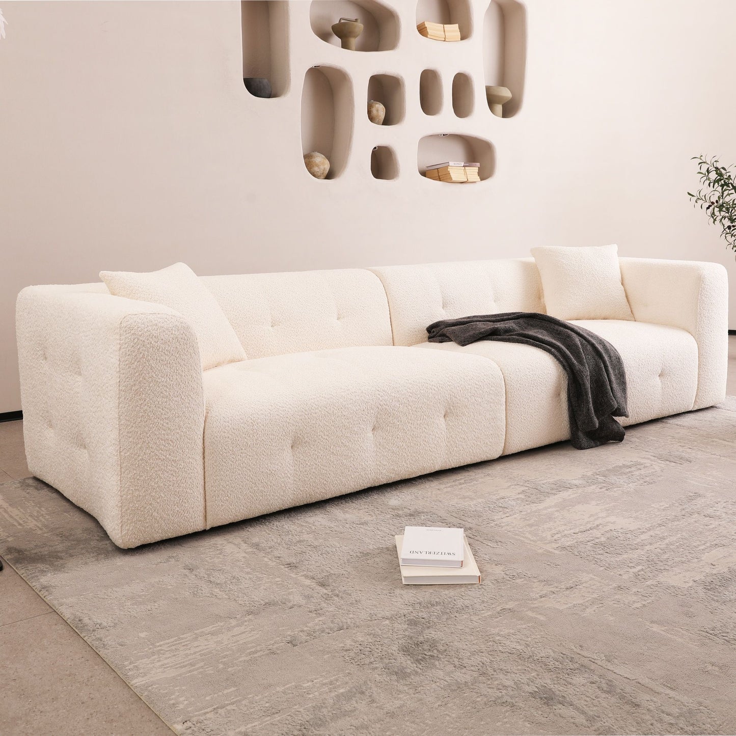Stylish Sofa With Square Design And Thick Handrailing For Living Room Or Office - Beige