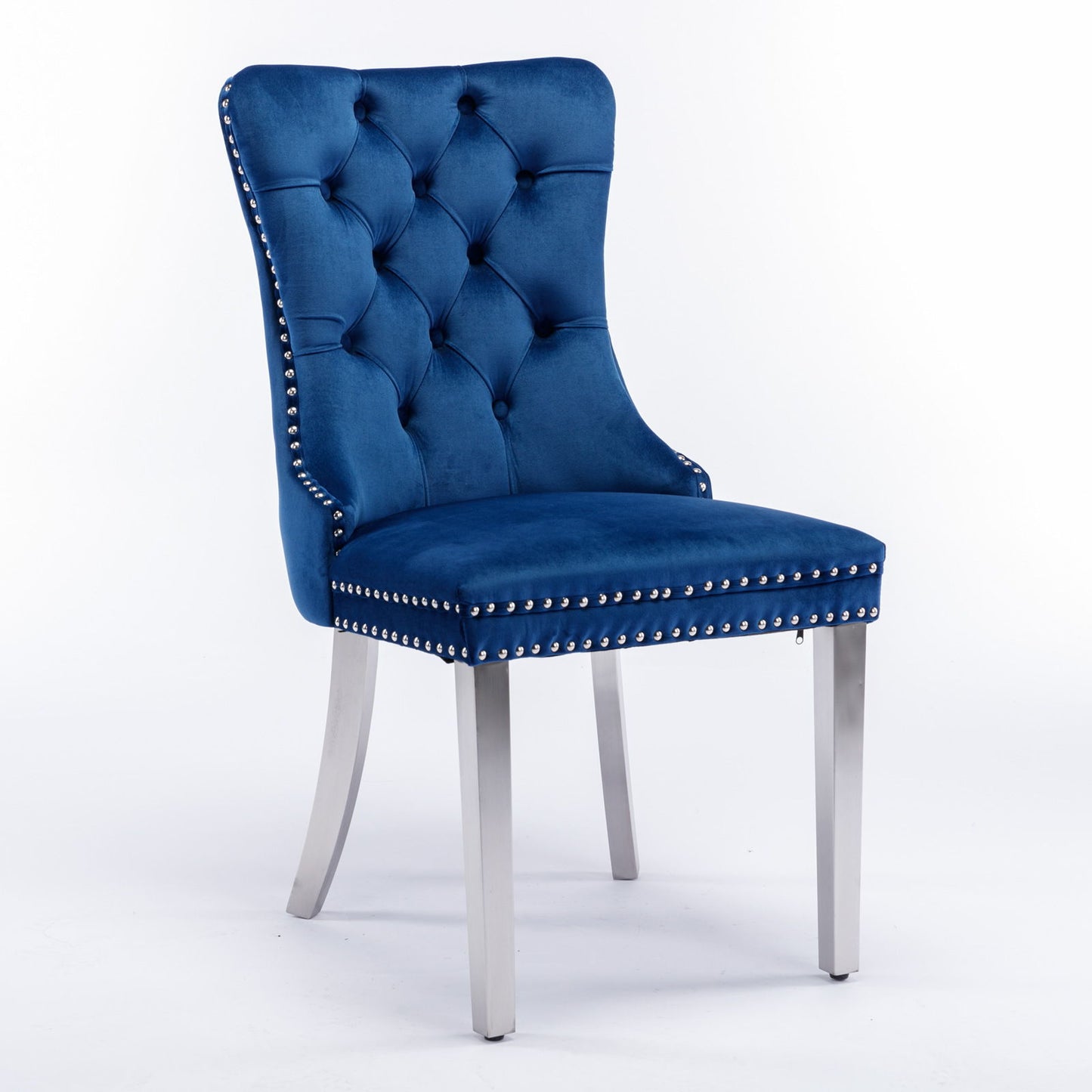 Nikki - Modern, High-End Tufted Solid Wood Contemporary Velvet Upholstered Dining Chair With Chrome Stainless Steel Plating Legs, Nailhead Trim, (Set of 2) - Blue / Chrome