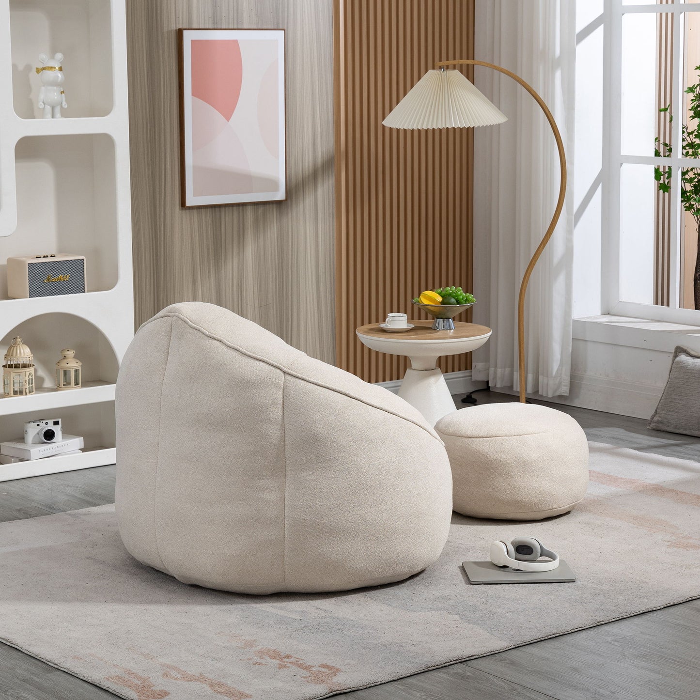 Bedding Bean Bag Sofa Chair High Pressure Foam Bean Bag Chair Adult Material With Padded Foam Padding Compressed Bean Bag With Footrest - Beige