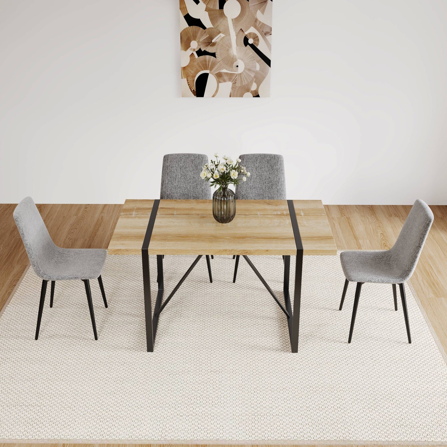 Modern Upholstered Dining Chairs (Set of 4) With Linen Cushion Seat And Sturdy Metal Legs - Light Gray